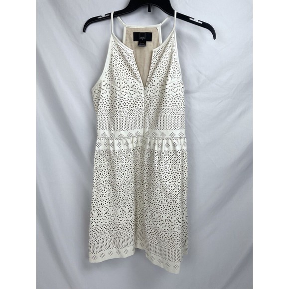 Dolce Vite Size 4 Cream Mercia Faux Leather Lace Mini Dress Sleeveless Laser Cut - Picture 1 of 9